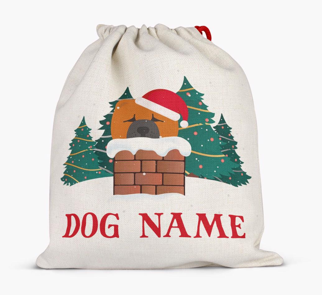 Peeking Dog with Santa Hat: Personalized {breedFullName} Santa Sack