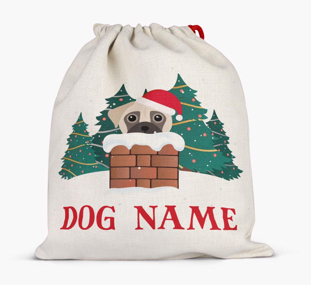Peeking Dog with Santa Hat: Personalized {breedFullName} Santa Sack