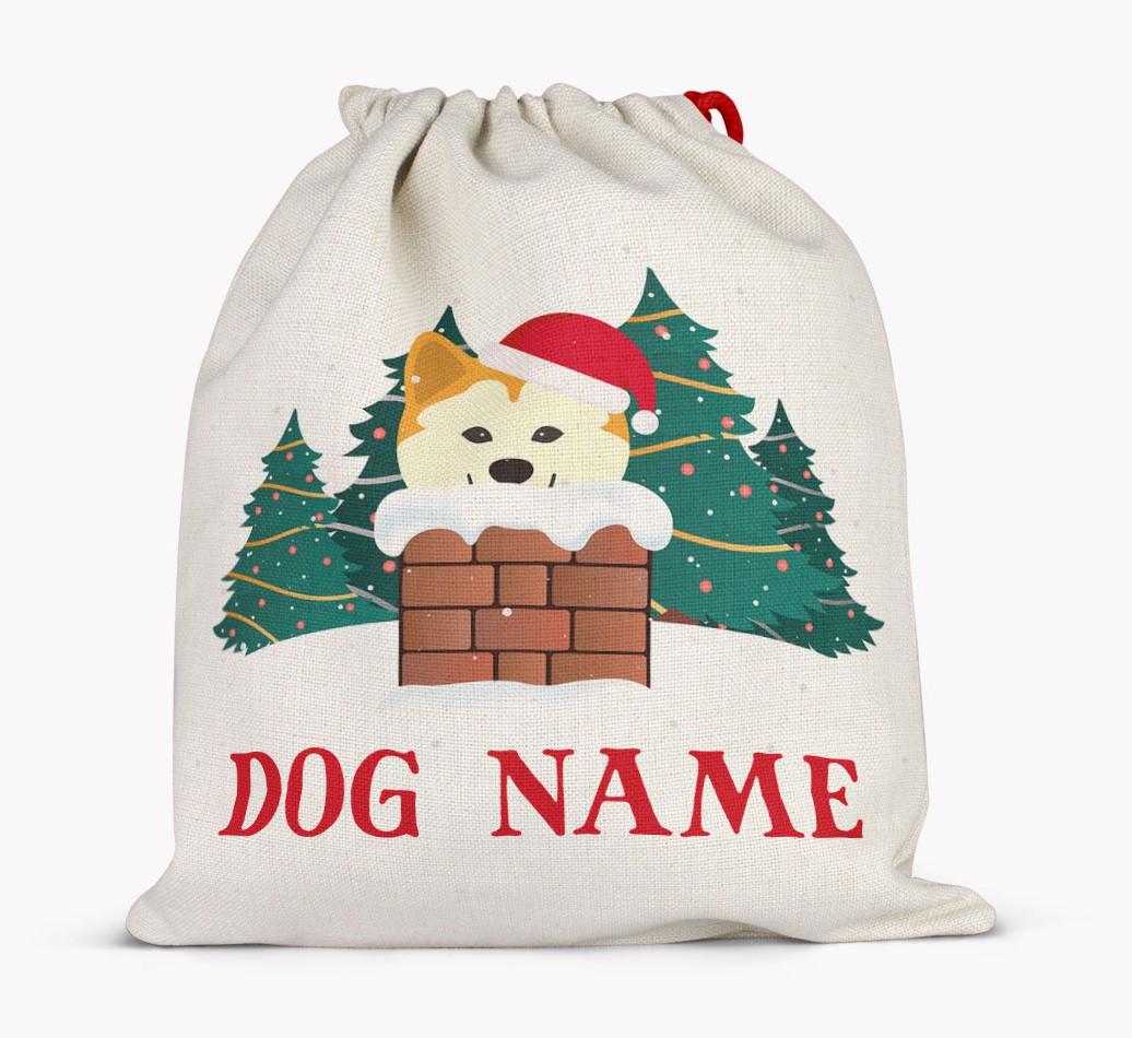 Peeking Dog with Santa Hat: Personalized {breedFullName} Santa Sack