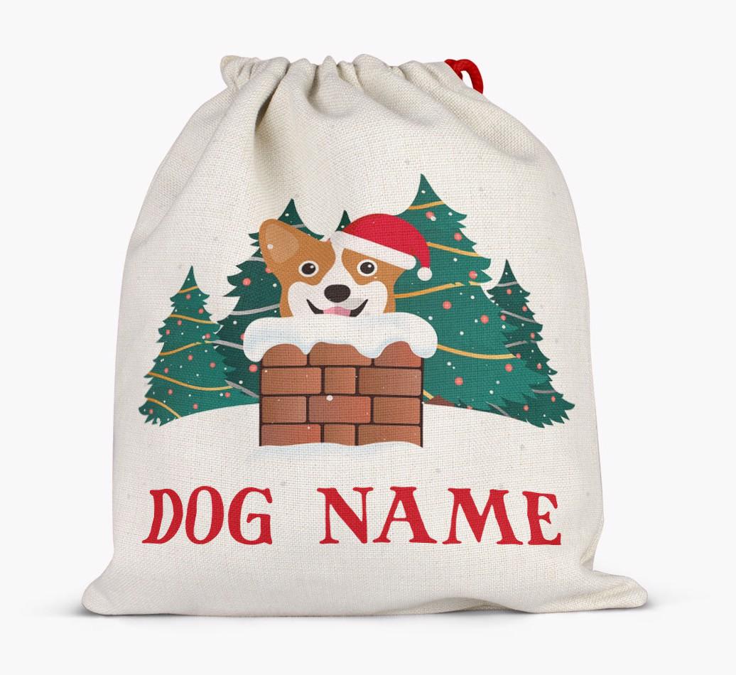 Peeking Dog with Santa Hat: Personalized {breedFullName} Santa Sack