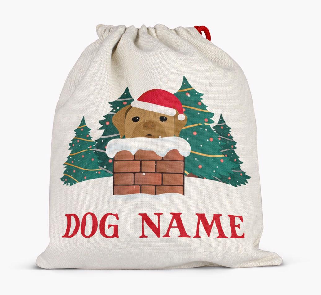 Peeking Dog with Santa Hat: Personalized {breedFullName} Santa Sack