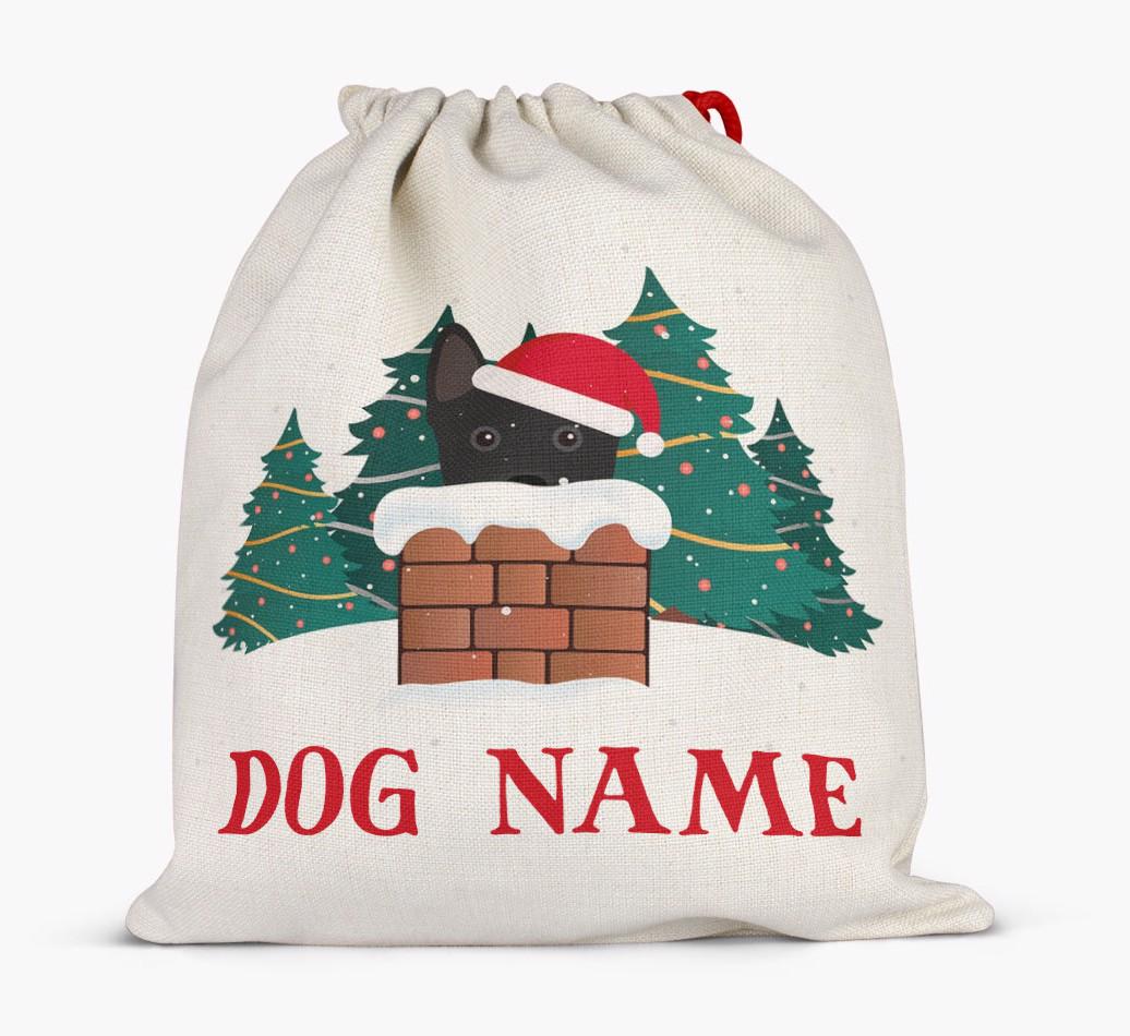 Peeking Dog with Santa Hat: Personalized {breedFullName} Santa Sack