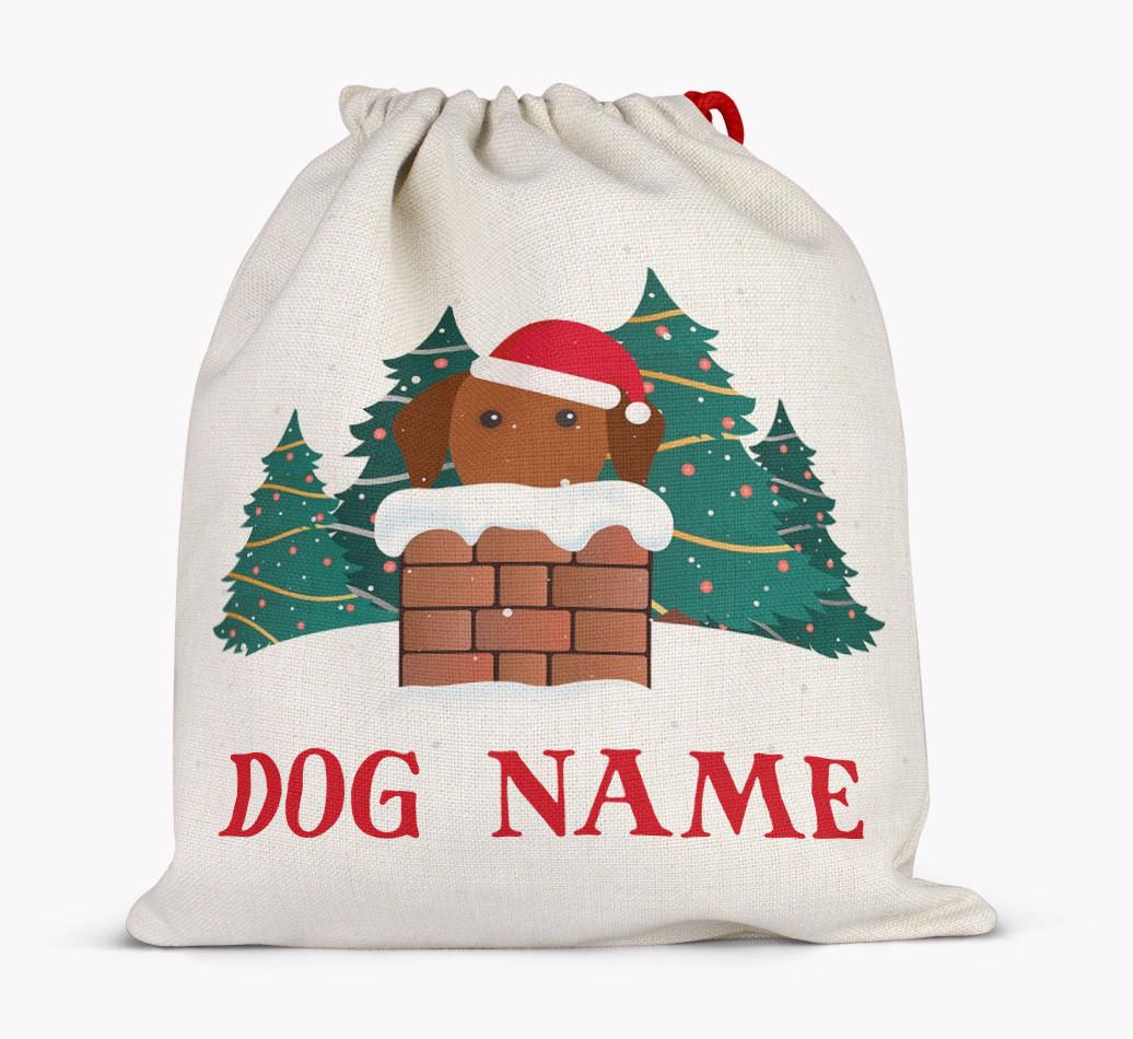 Peeking Dog with Santa Hat: Personalized {breedFullName} Santa Sack