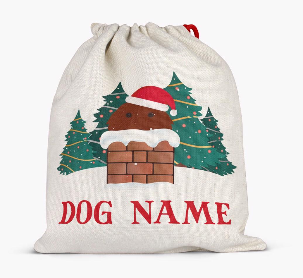 Peeking Dog with Santa Hat: Personalized {breedFullName} Santa Sack