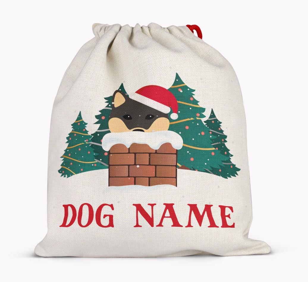 Peeking Dog with Santa Hat: Personalized {breedFullName} Santa Sack
