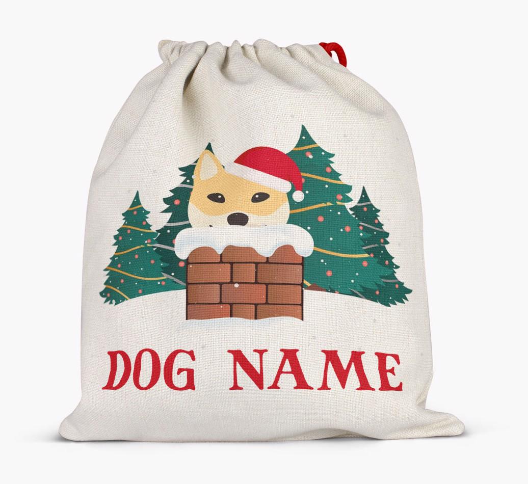 Peeking Dog with Santa Hat: Personalized {breedFullName} Santa Sack
