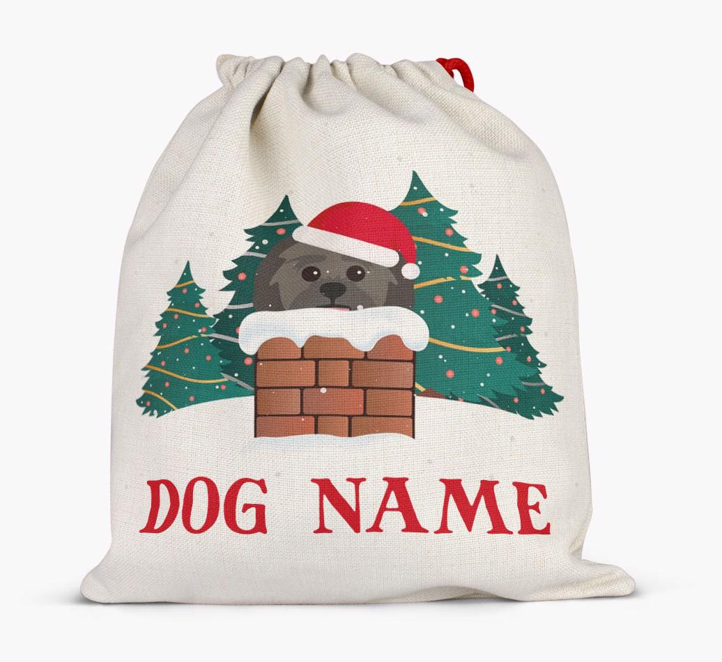 Peeking Dog with Santa Hat: Personalized {breedFullName} Santa Sack