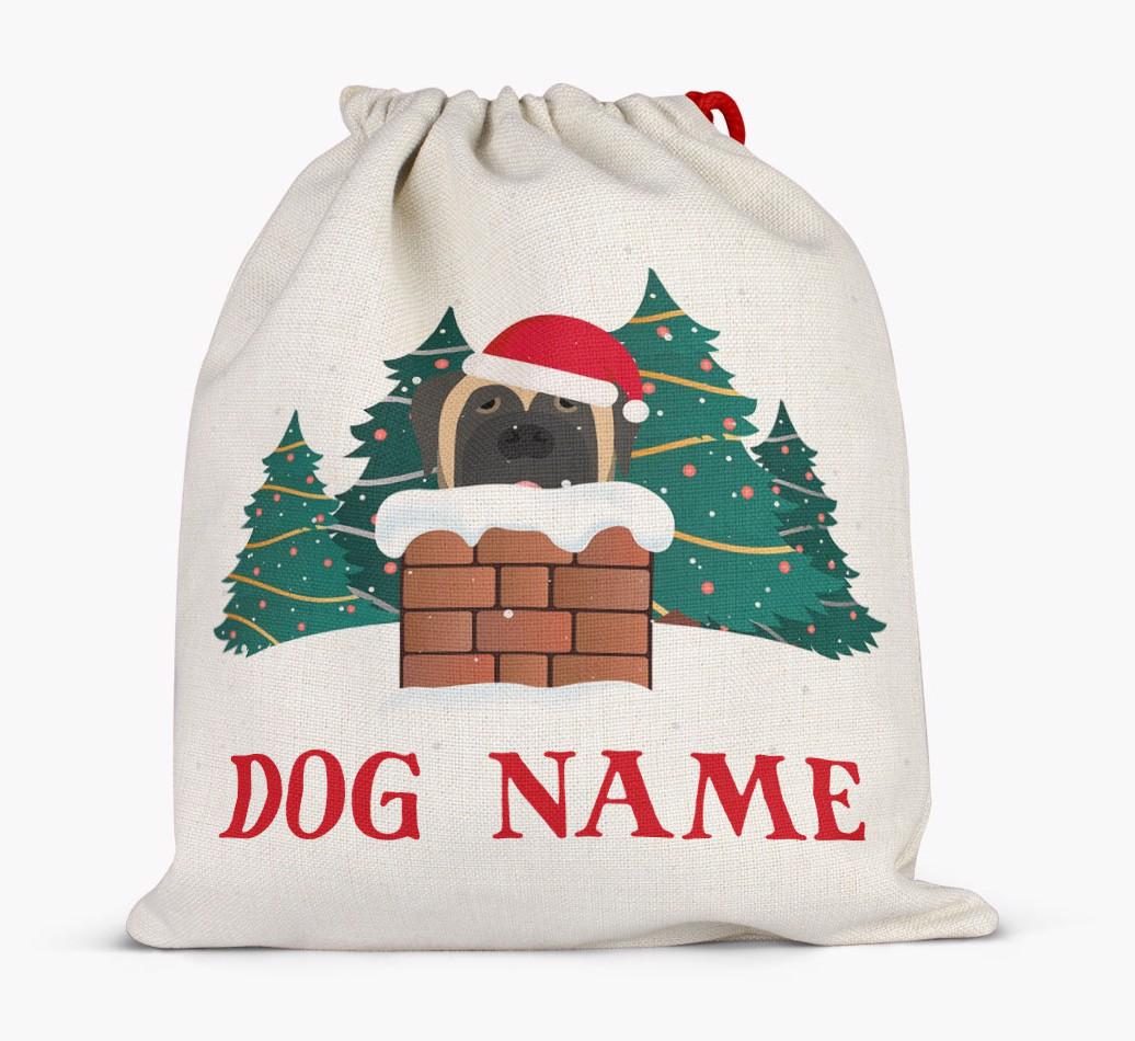 Peeking Dog with Santa Hat: Personalized {breedFullName} Santa Sack