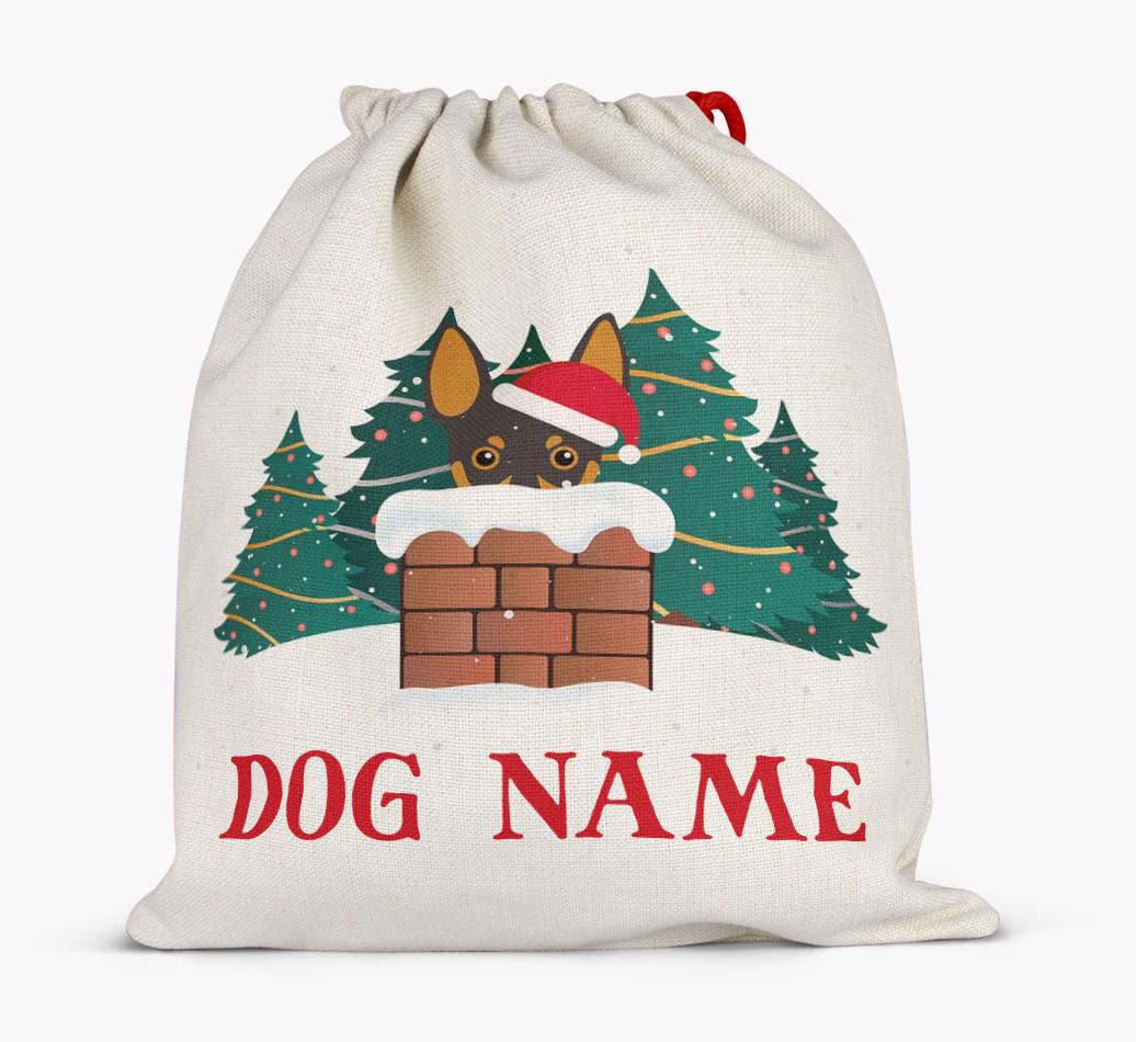 Peeking Dog with Santa Hat: Personalized {breedFullName} Santa Sack