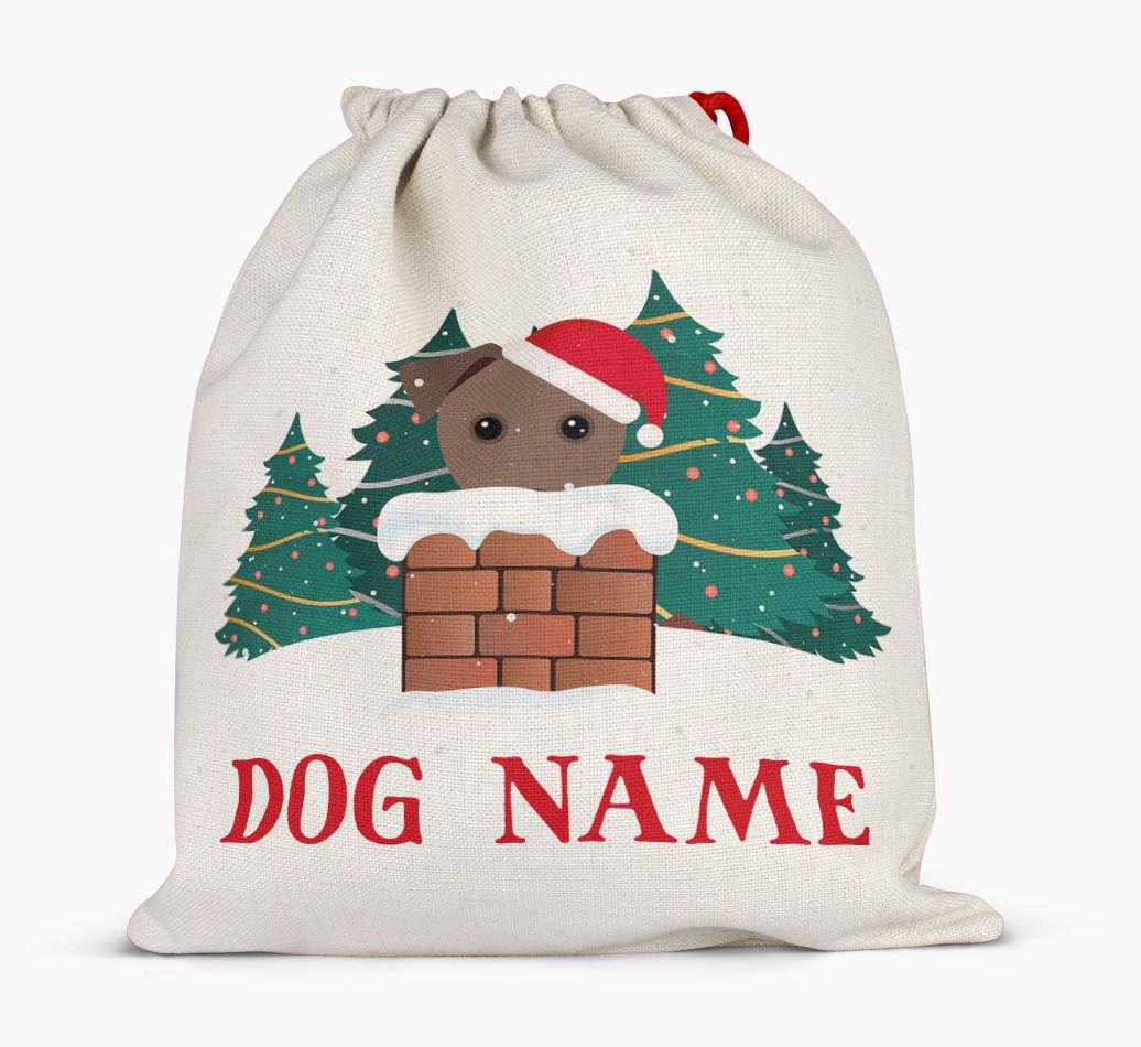 Peeking Dog with Santa Hat: Personalized {breedFullName} Santa Sack