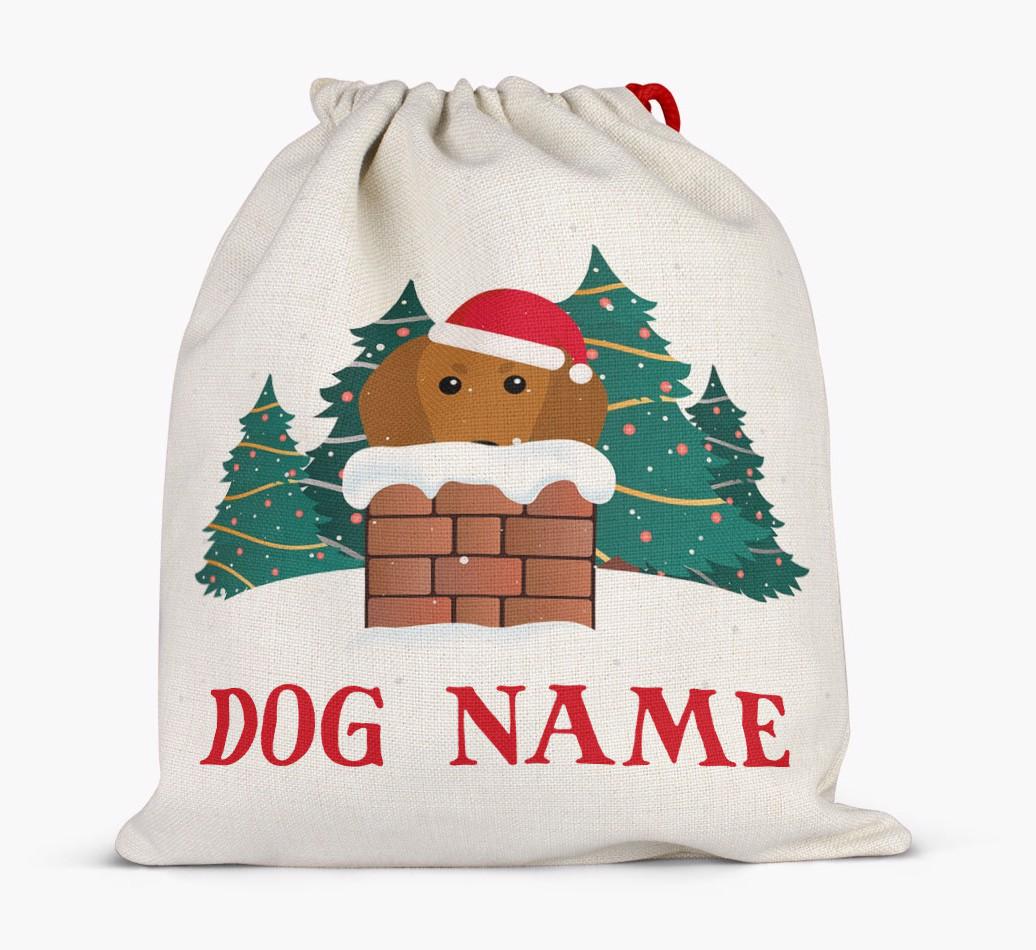 Peeking Dog with Santa Hat: Personalized {breedFullName} Santa Sack