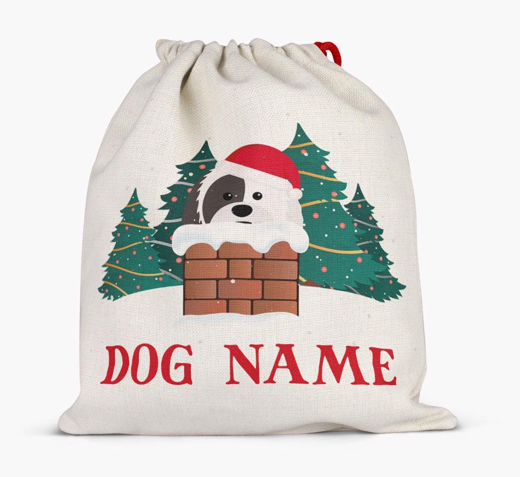 Peeking Dog with Santa Hat: Personalized {breedFullName} Santa Sack