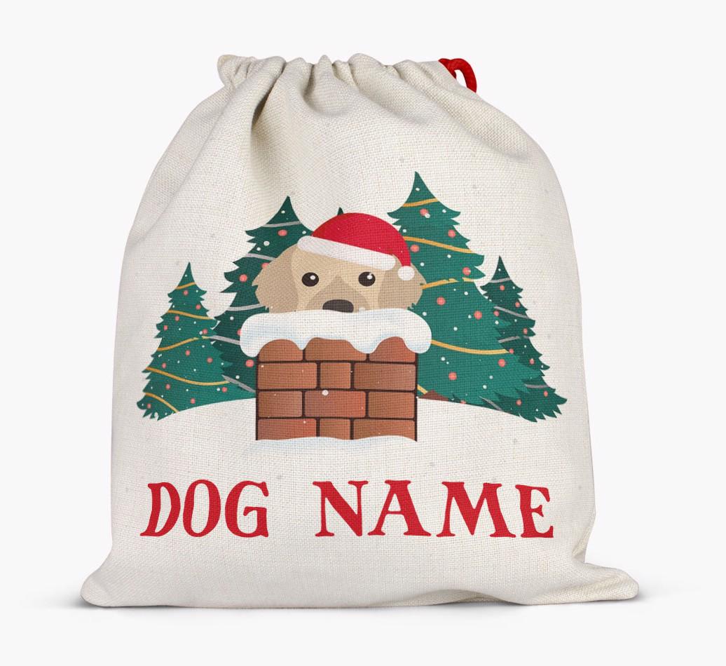 Peeking Dog with Santa Hat: Personalized {breedFullName} Santa Sack