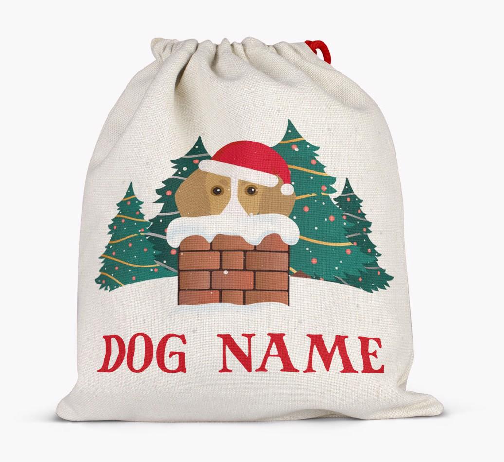 Peeking Dog with Santa Hat: Personalized {breedFullName} Santa Sack