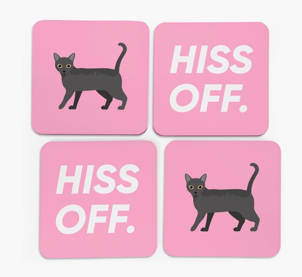 'Hiss Off' - Personalised {breedFullName} Coasters (Set of 4)