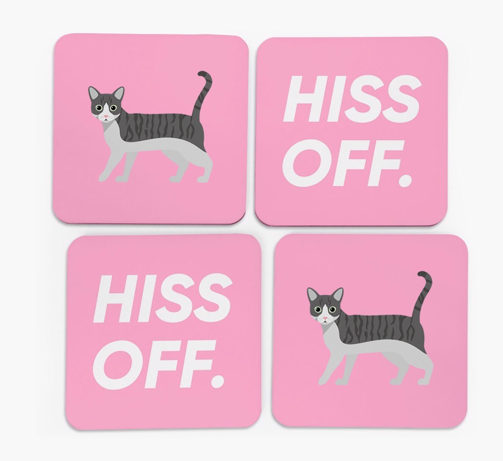 'Hiss Off' - Personalised {breedFullName} Coasters (Set of 4)