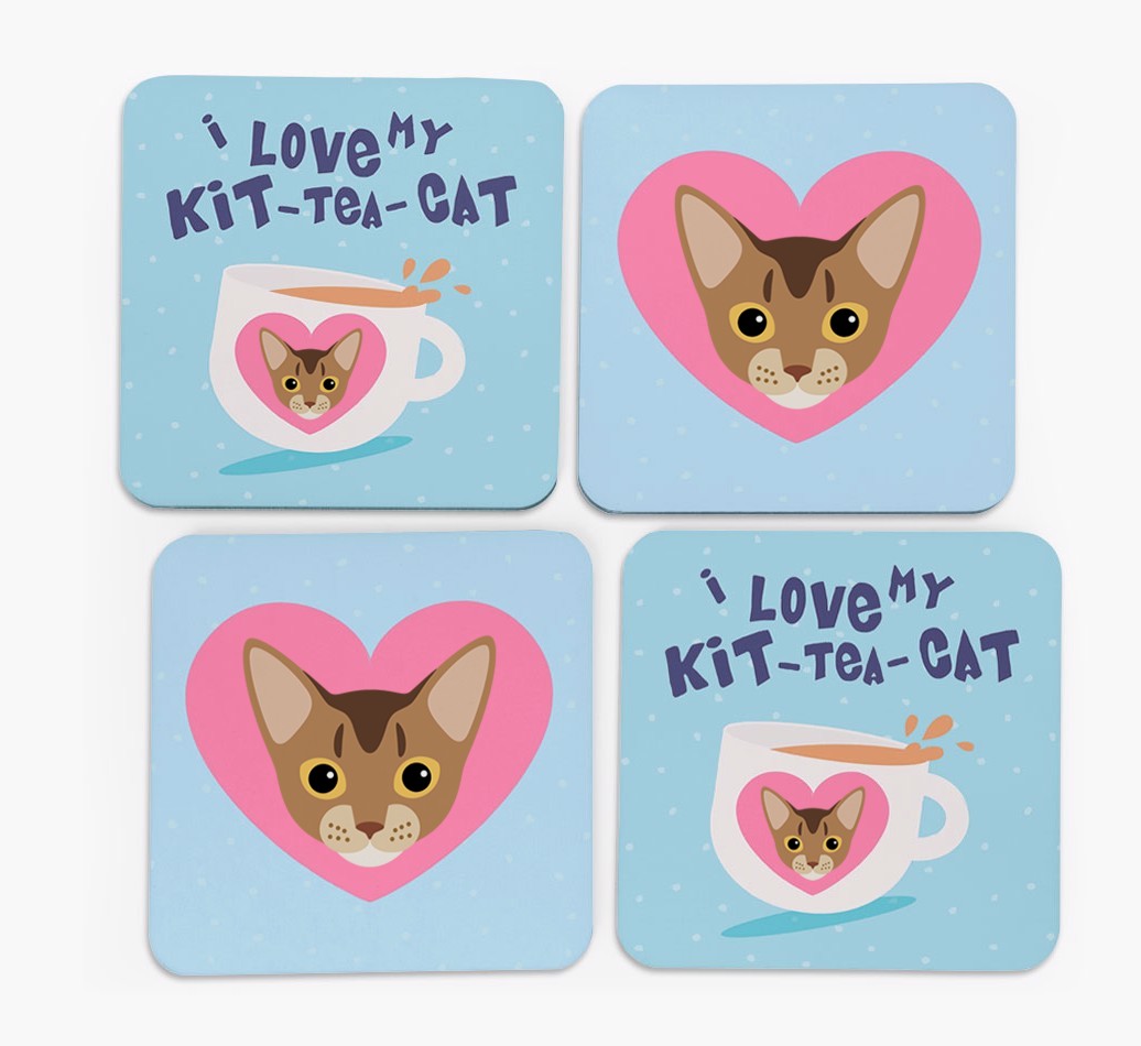 'I Love My Kit-Tea-Cat' - Personalised {breedFullName} Coasters (Set of 4)
