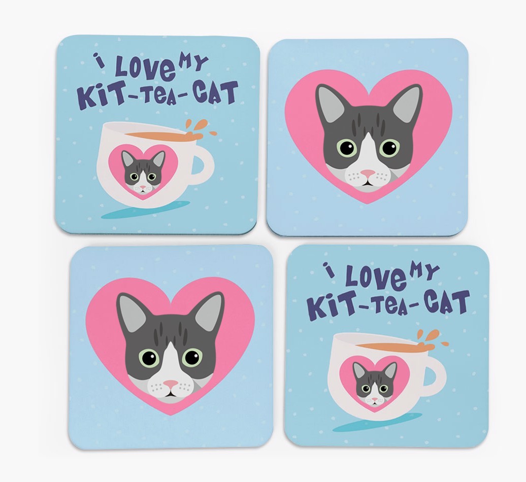 'I Love My Kit-Tea-Cat' - Personalised {breedFullName} Coasters (Set of 4)