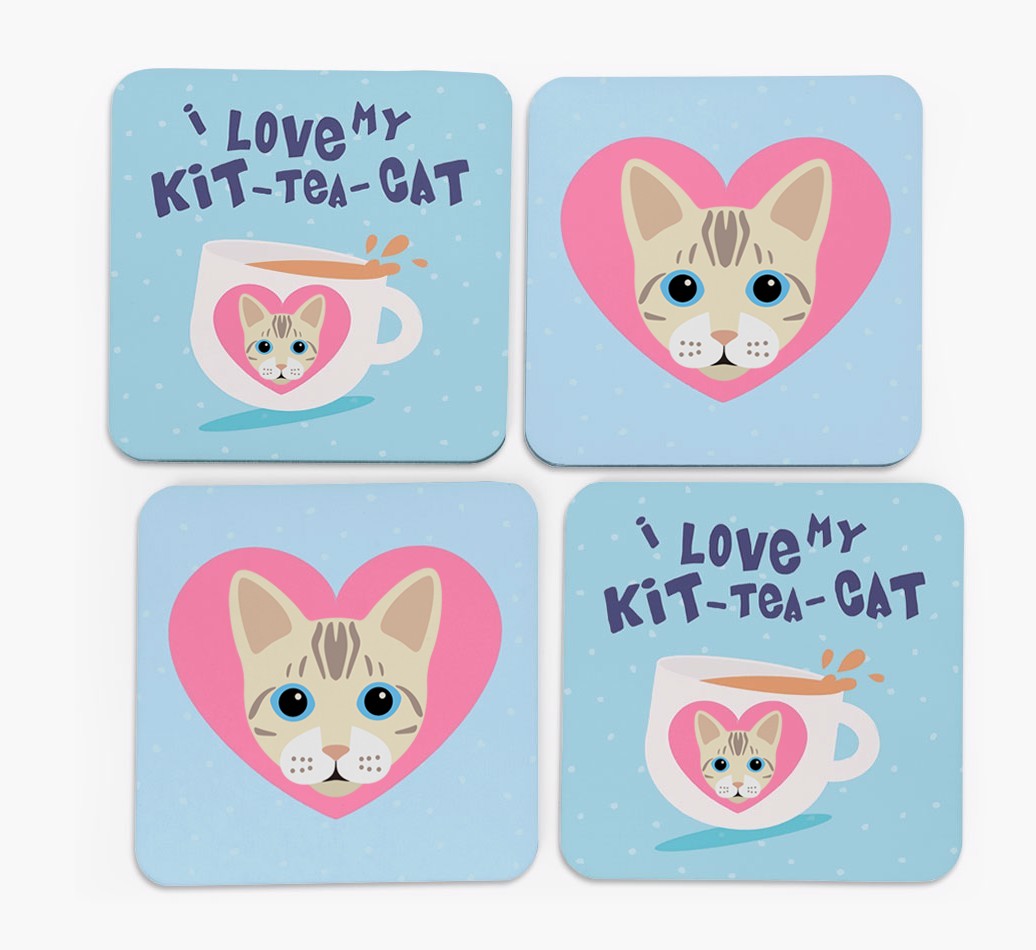 'I Love My Kit-Tea-Cat' - Personalised {breedFullName} Coasters (Set of 4)