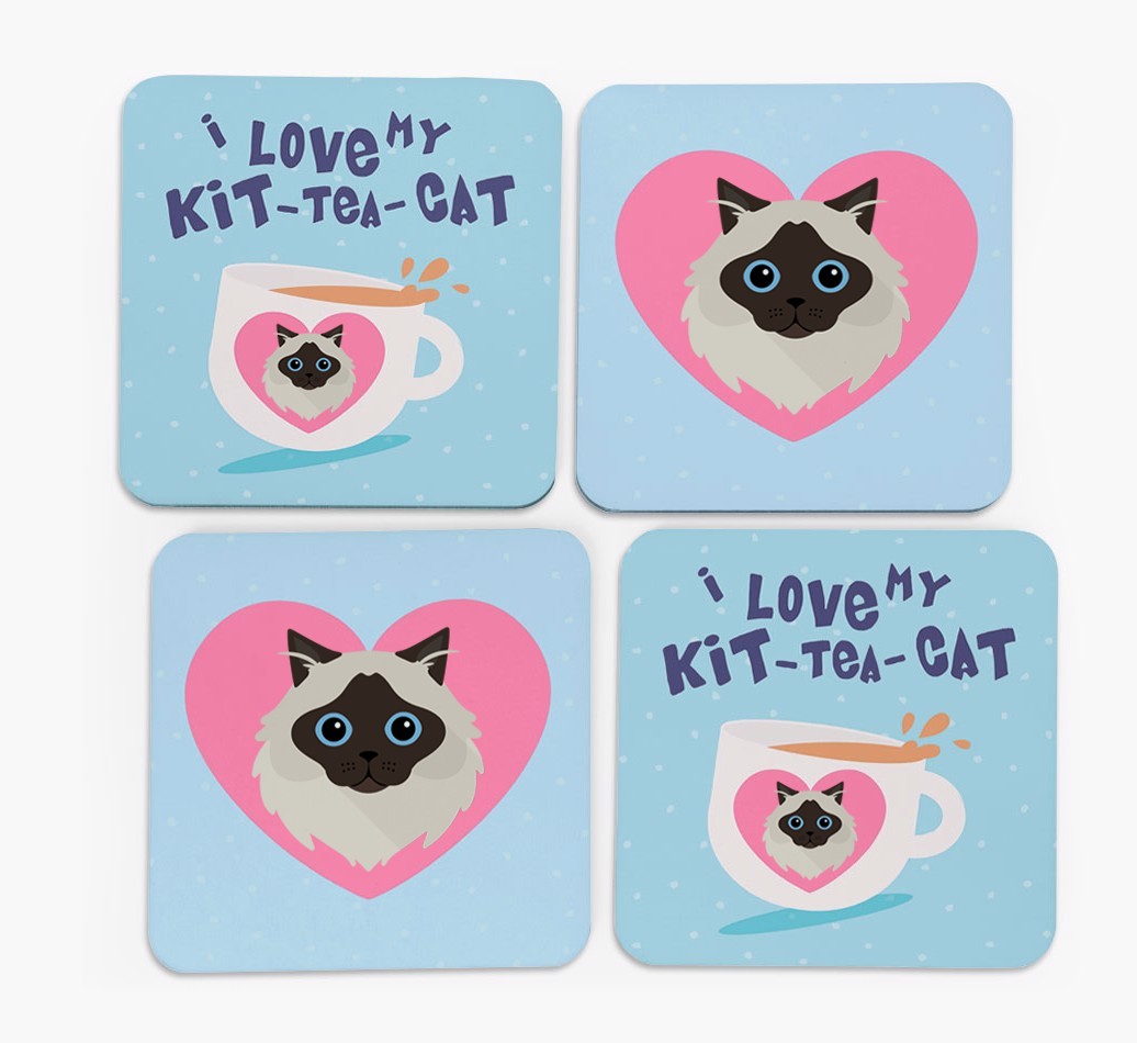 'I Love My Kit-Tea-Cat' - Personalised {breedFullName} Coasters (Set of 4)