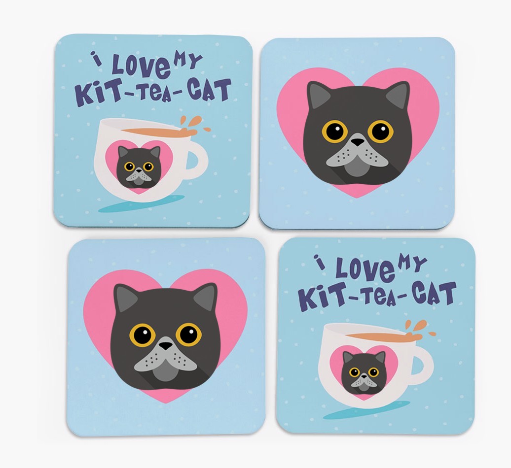 'I Love My Kit-Tea-Cat' - Personalised {breedFullName} Coasters (Set of 4)