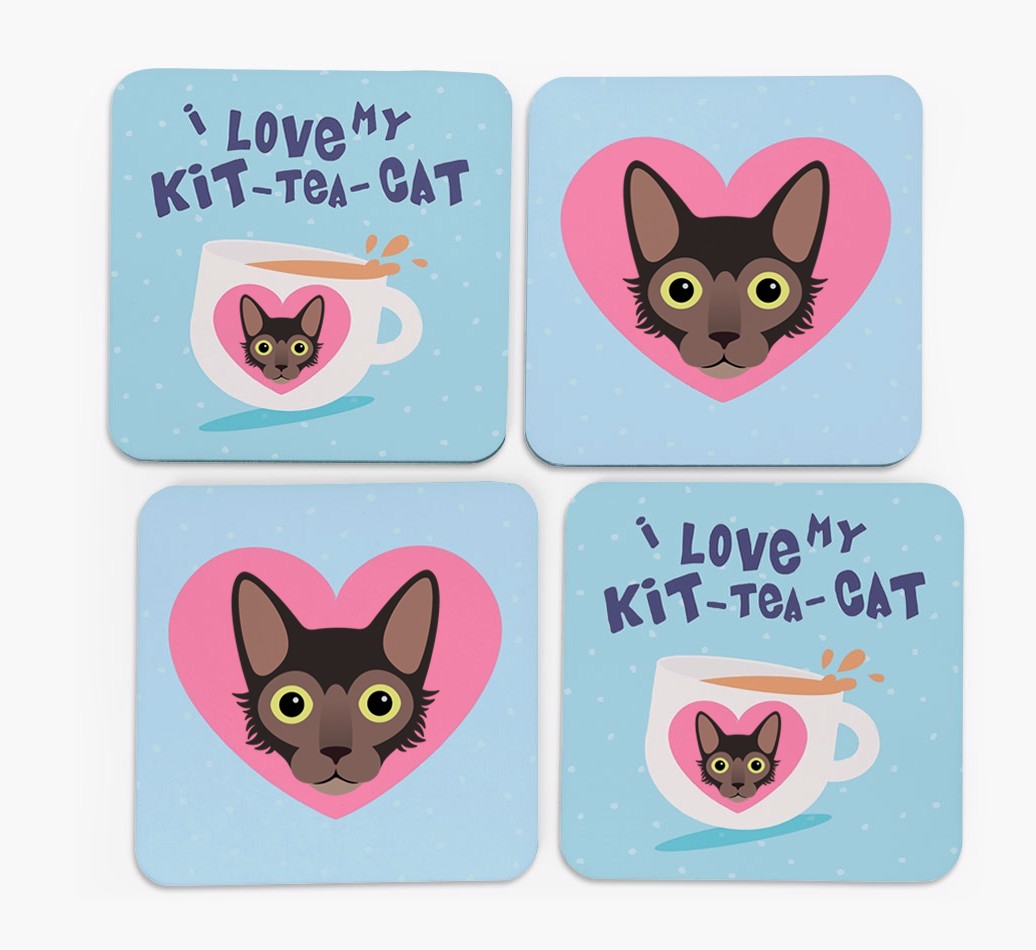 'I Love My Kit-Tea-Cat' - Personalised {breedFullName} Coasters (Set of 4)
