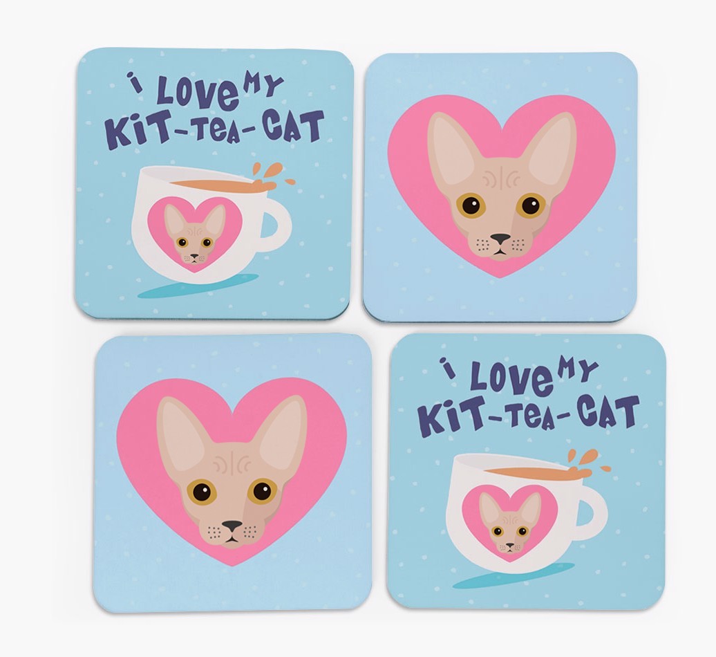 'I Love My Kit-Tea-Cat' - Personalised {breedFullName} Coasters (Set of 4)