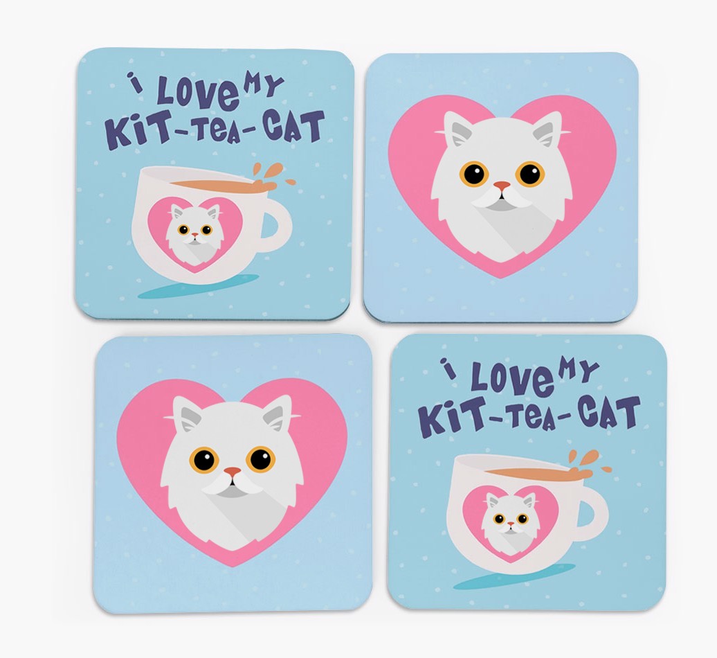 'I Love My Kit-Tea-Cat' - Personalised {breedFullName} Coasters (Set of 4)