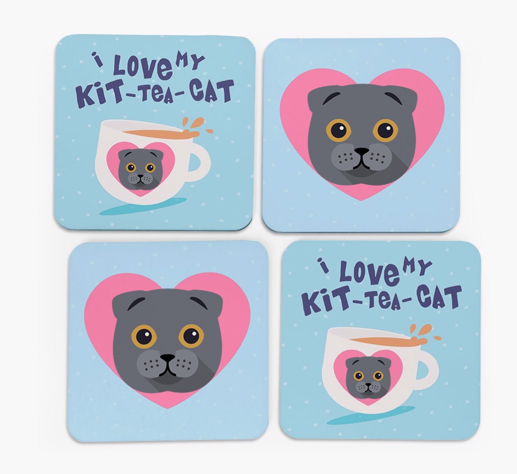 'I Love My Kit-Tea-Cat' - Personalised {breedFullName} Coasters (Set of 4)