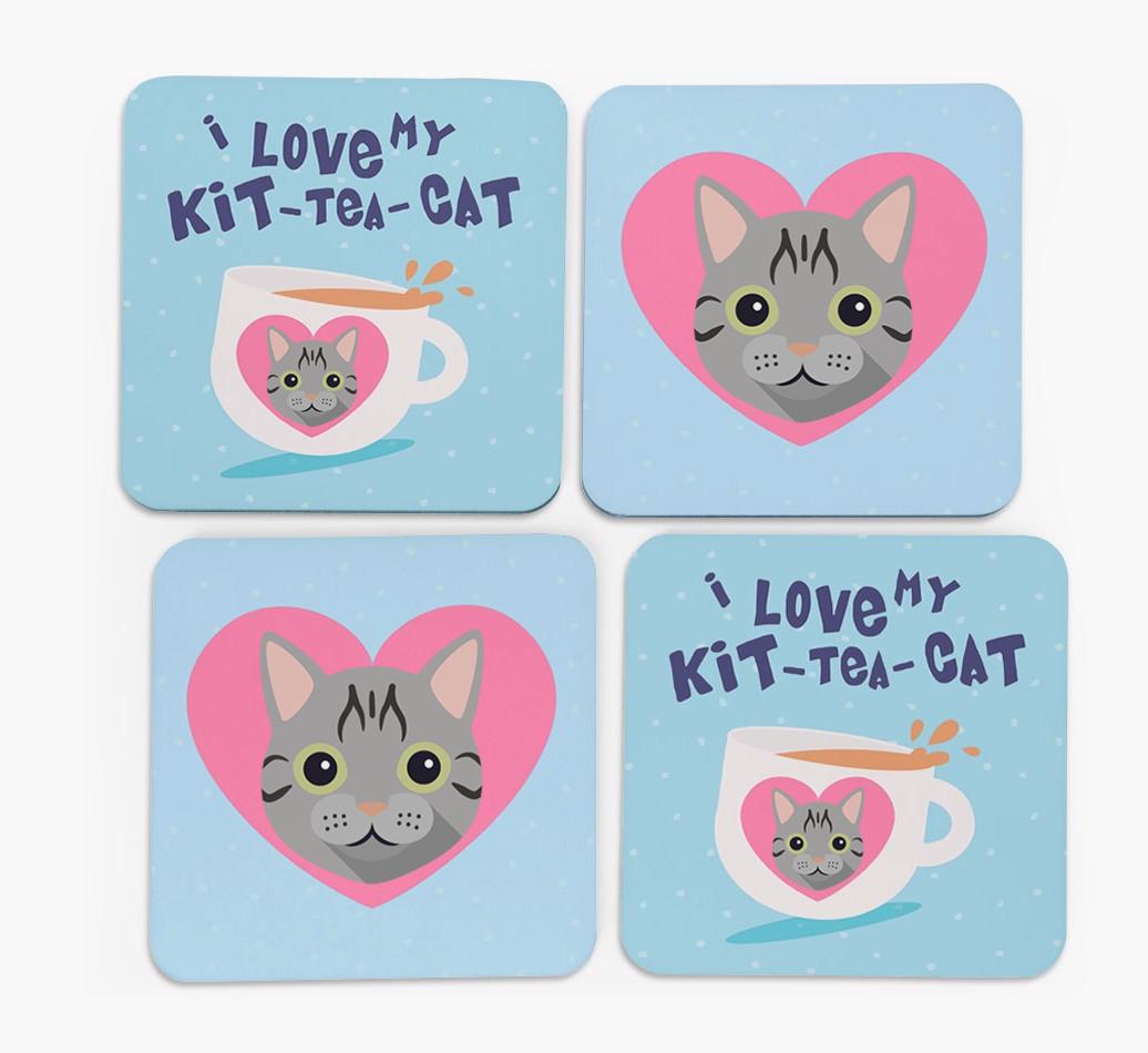 'I Love My Kit-Tea-Cat' - Personalized {breedFullName} Coasters (Set of 4)