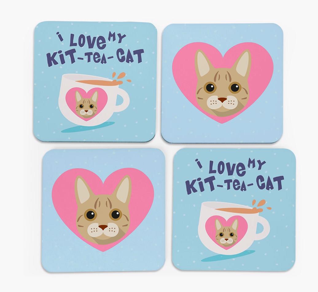 'I Love My Kit-Tea-Cat' - Personalized {breedFullName} Coasters (Set of 4)