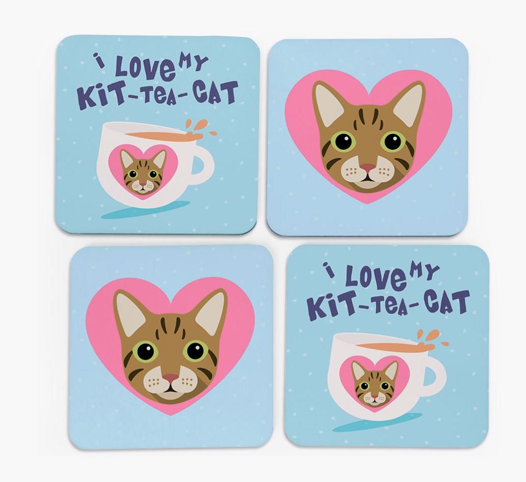 'I Love My Kit-Tea-Cat' - Personalized {breedFullName} Coasters (Set of 4)
