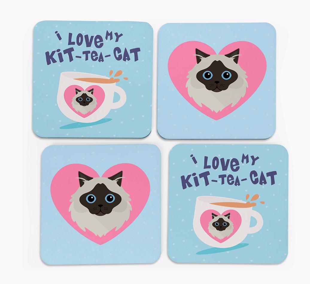 'I Love My Kit-Tea-Cat' - Personalized {breedFullName} Coasters (Set of 4)