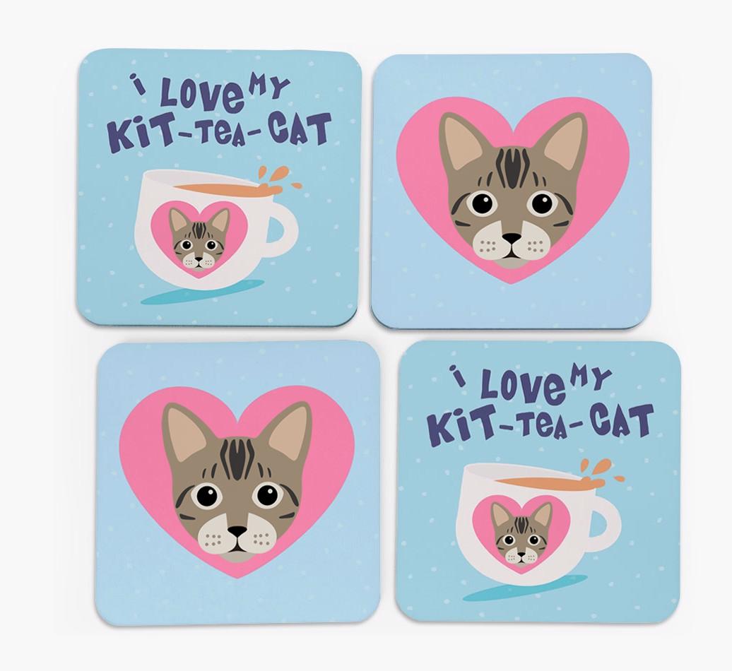 'I Love My Kit-Tea-Cat' - Personalized {breedFullName} Coasters (Set of 4)