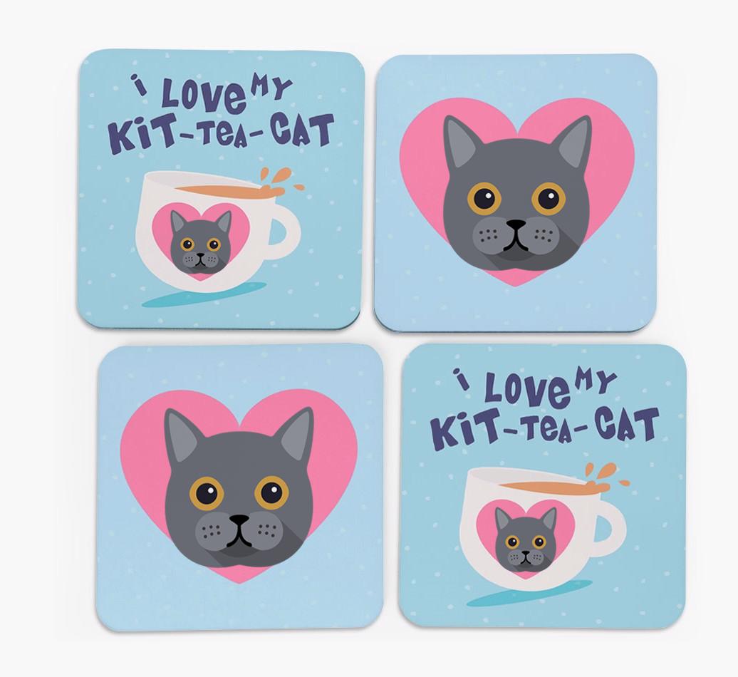 'I Love My Kit-Tea-Cat' - Personalized {breedFullName} Coasters (Set of 4)