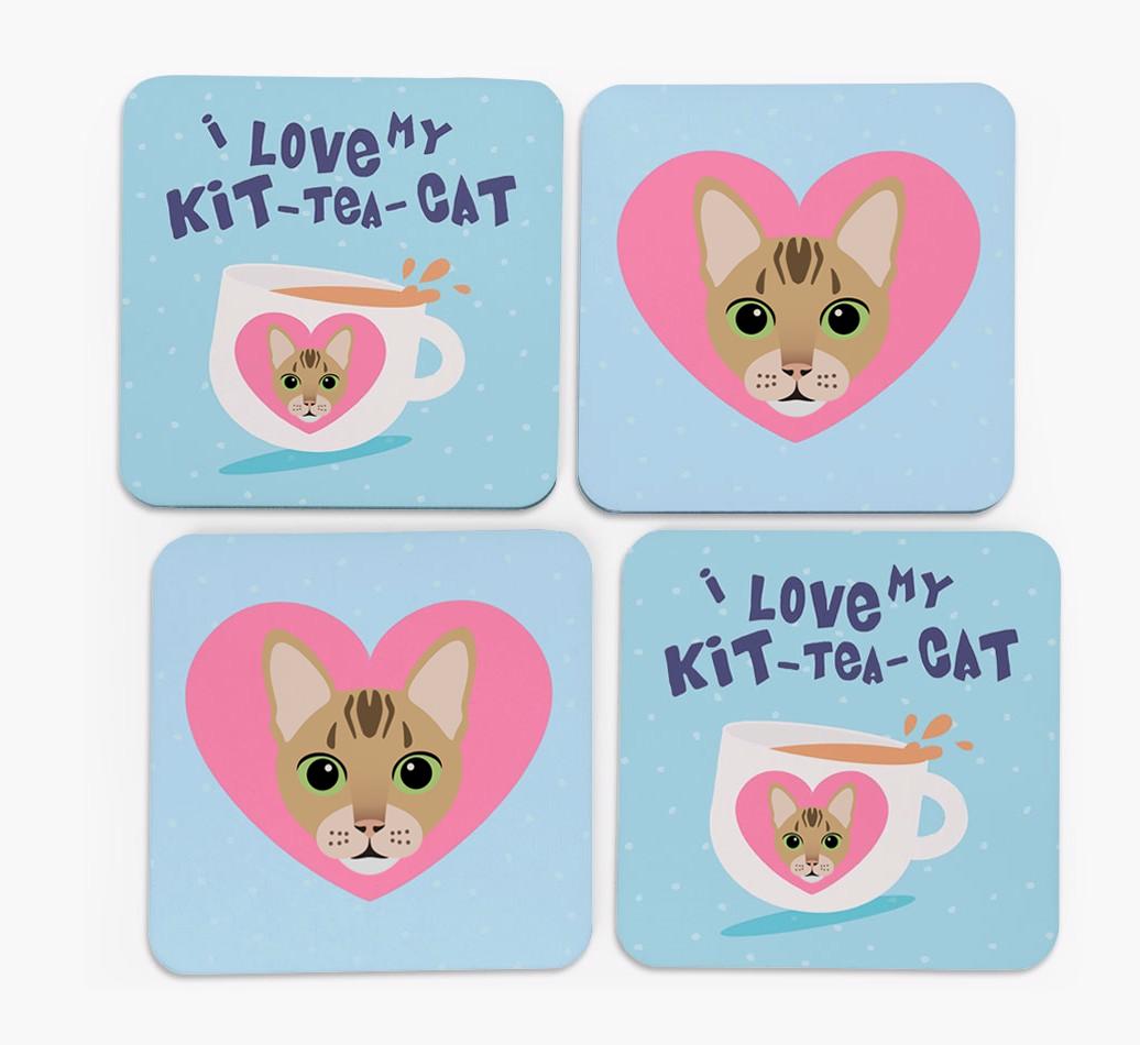 'I Love My Kit-Tea-Cat' - Personalized {breedFullName} Coasters (Set of 4)