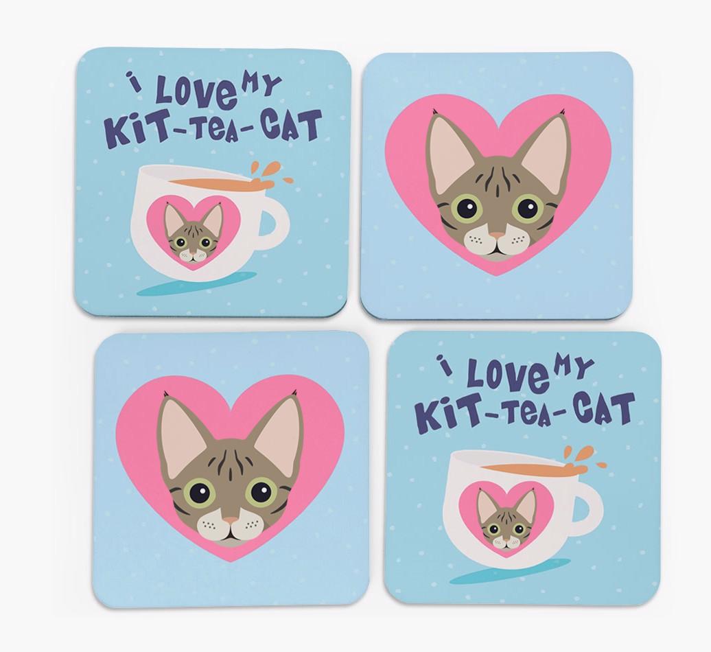 'I Love My Kit-Tea-Cat' - Personalized {breedFullName} Coasters (Set of 4)