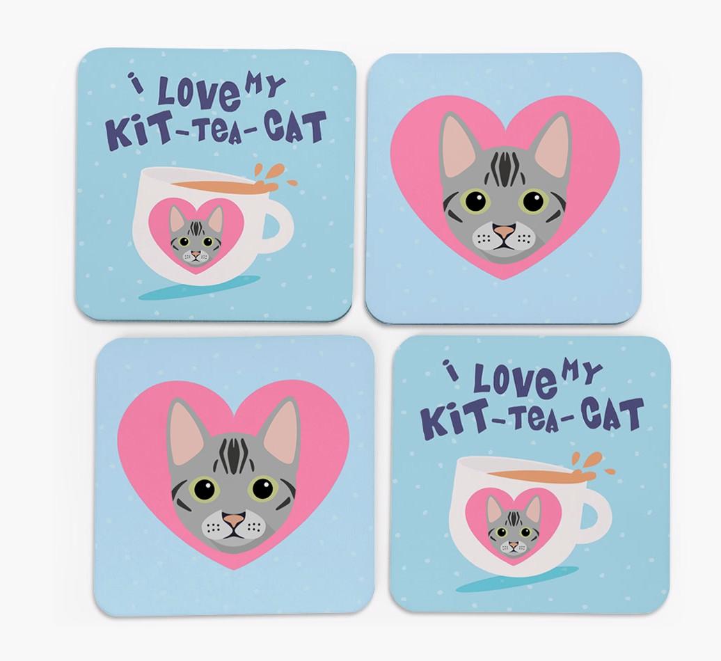 'I Love My Kit-Tea-Cat' - Personalized {breedFullName} Coasters (Set of 4)