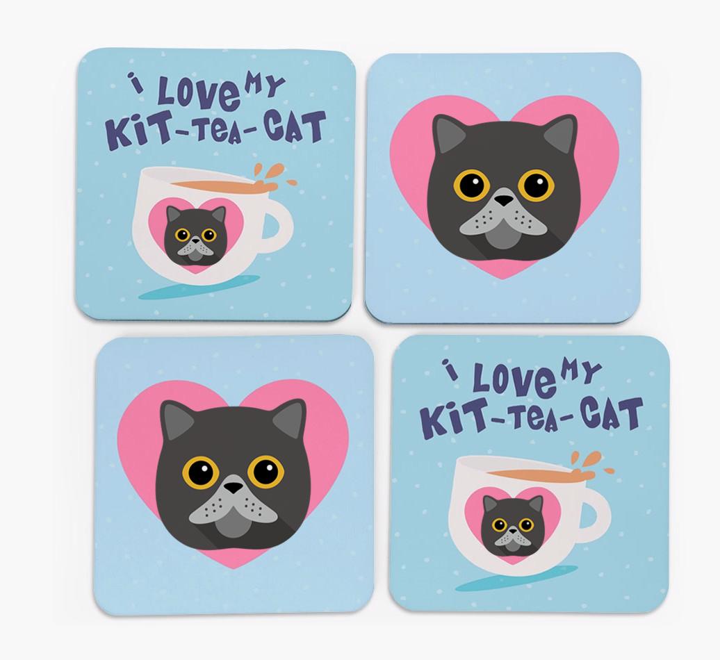 'I Love My Kit-Tea-Cat' - Personalized {breedFullName} Coasters (Set of 4)