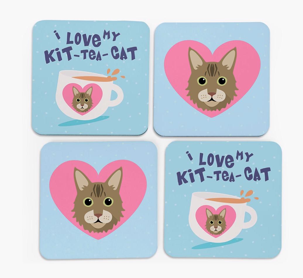 'I Love My Kit-Tea-Cat' - Personalized {breedFullName} Coasters (Set of 4)
