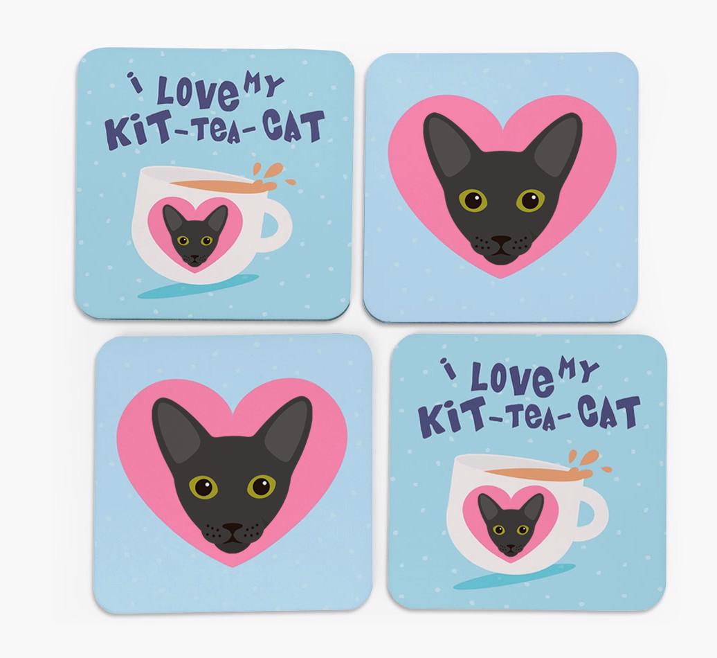 'I Love My Kit-Tea-Cat' - Personalized {breedFullName} Coasters (Set of 4)