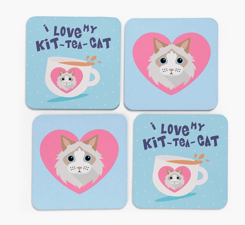 'I Love My Kit-Tea-Cat' - Personalized {breedFullName} Coasters (Set of 4)