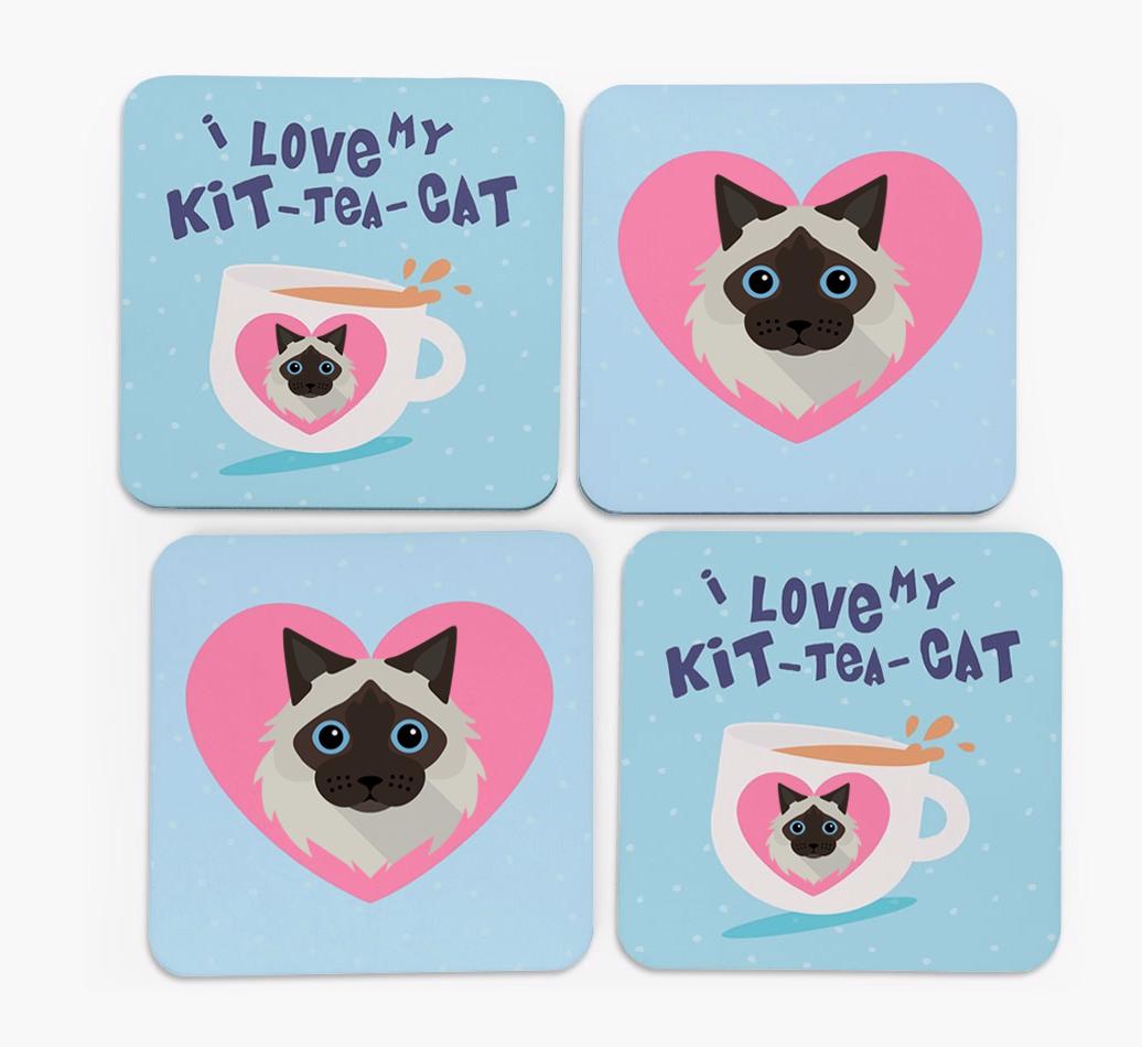 'I Love My Kit-Tea-Cat' - Personalized {breedFullName} Coasters (Set of 4)