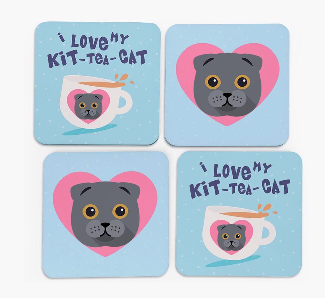 'I Love My Kit-Tea-Cat' - Personalized {breedFullName} Coasters (Set of 4)