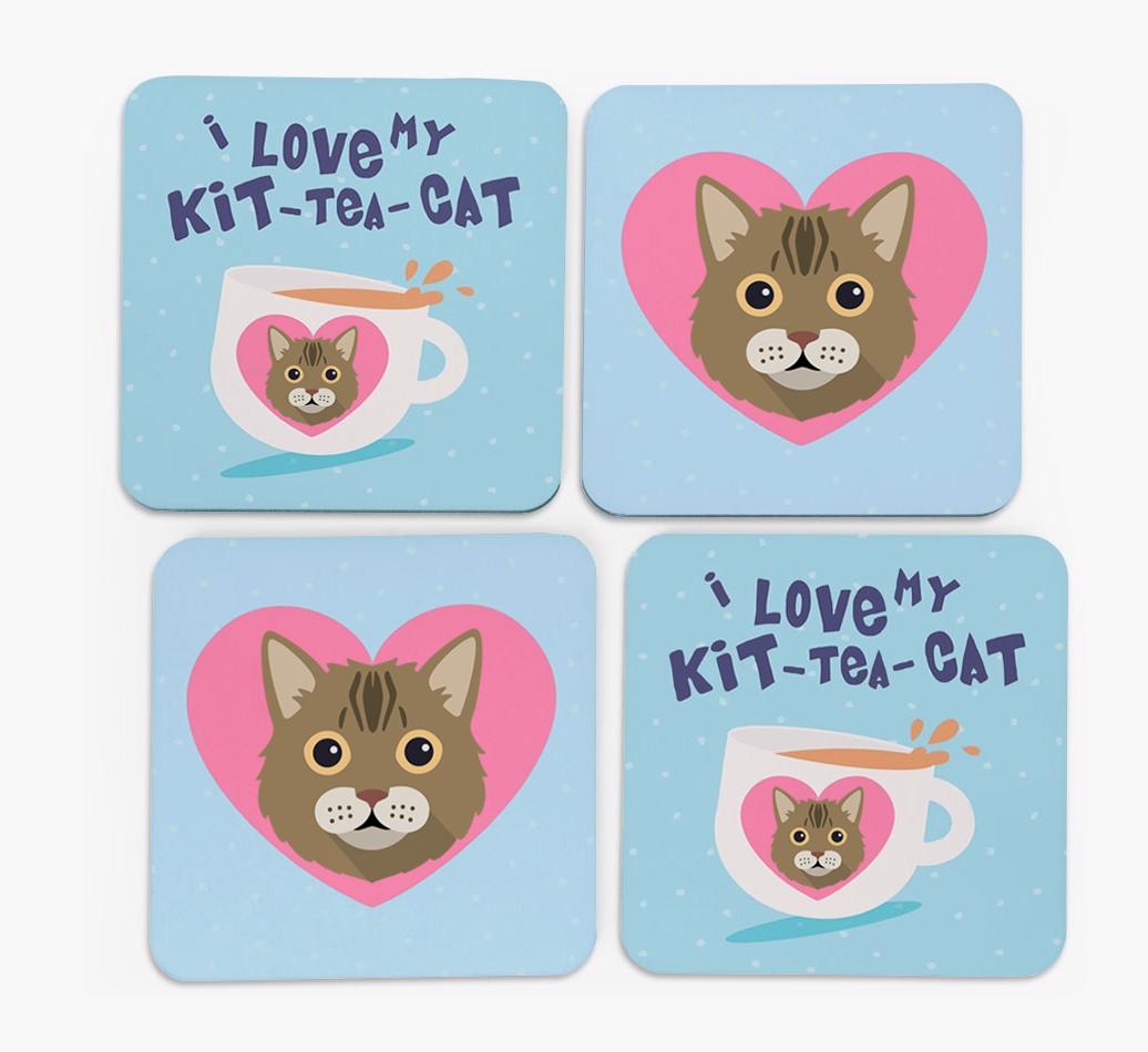 'I Love My Kit-Tea-Cat' - Personalized {breedFullName} Coasters (Set of 4)