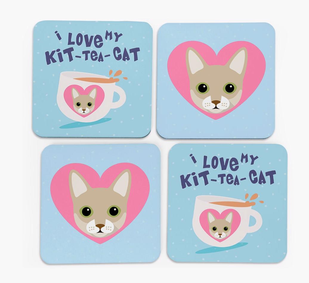 'I Love My Kit-Tea-Cat' - Personalized {breedFullName} Coasters (Set of 4)