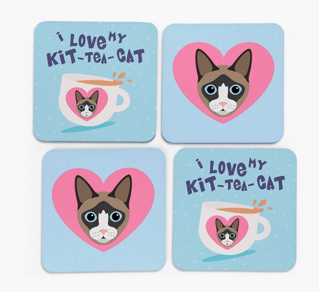 'I Love My Kit-Tea-Cat' - Personalized {breedFullName} Coasters (Set of 4)