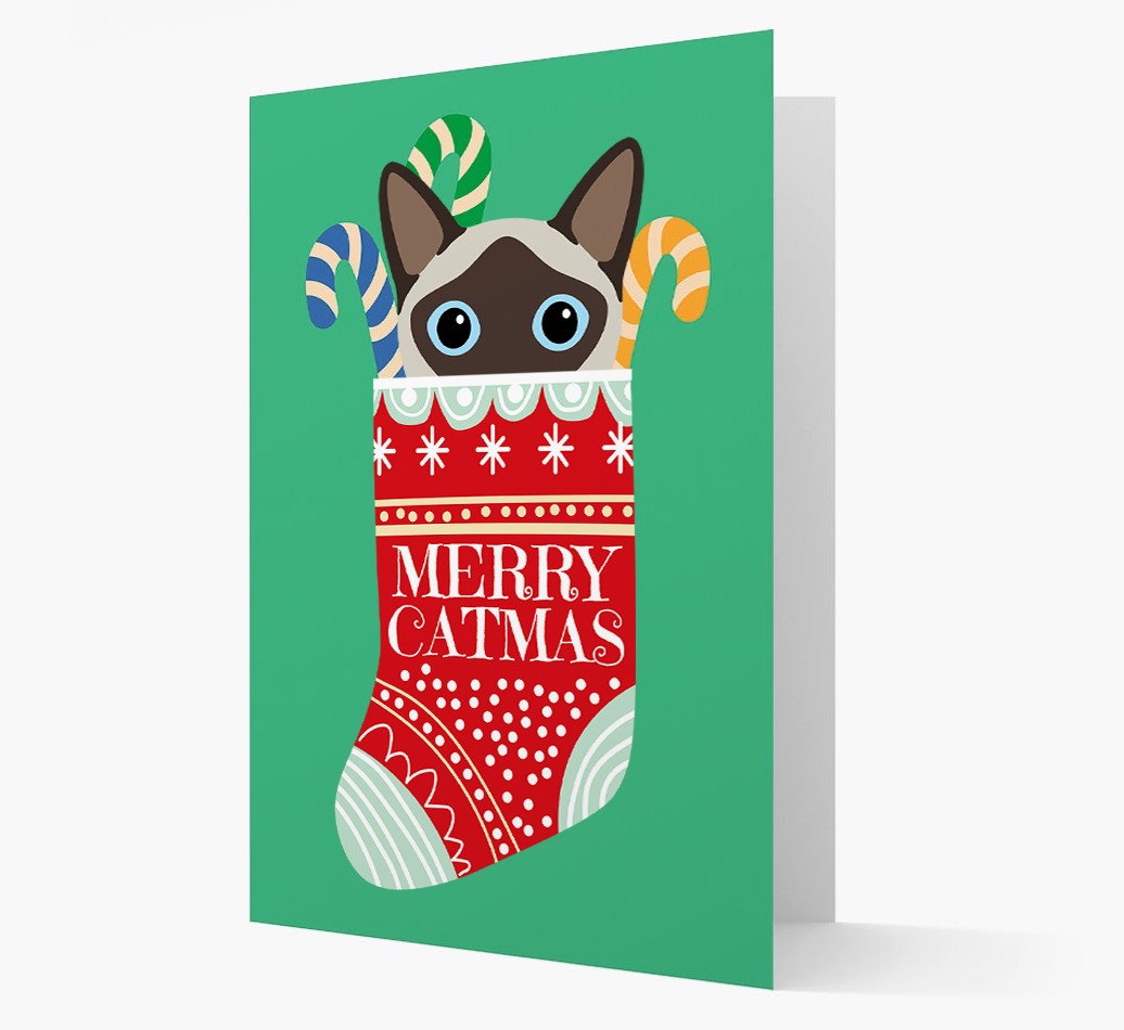 'Merry Catmas' Stocking -  Personalized Christmas Card with {breedFullName} Icon