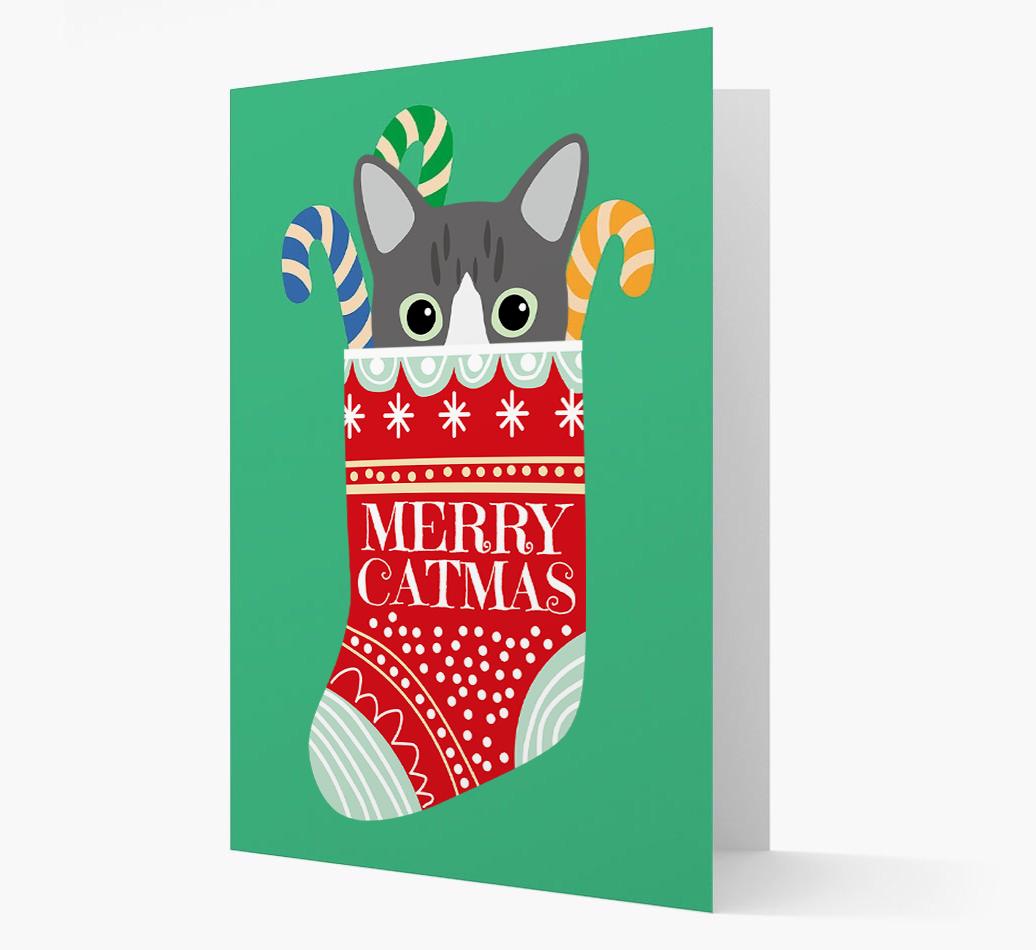 'Merry Catmas' Stocking -  Personalised Christmas Card with {breedFullName} Icon