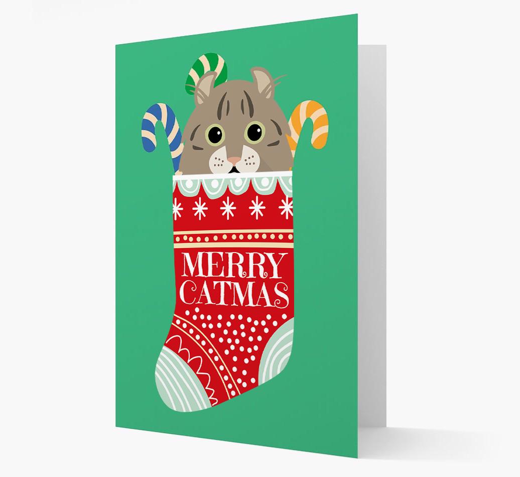 'Merry Catmas' Stocking -  Personalised Christmas Card with {breedFullName} Icon